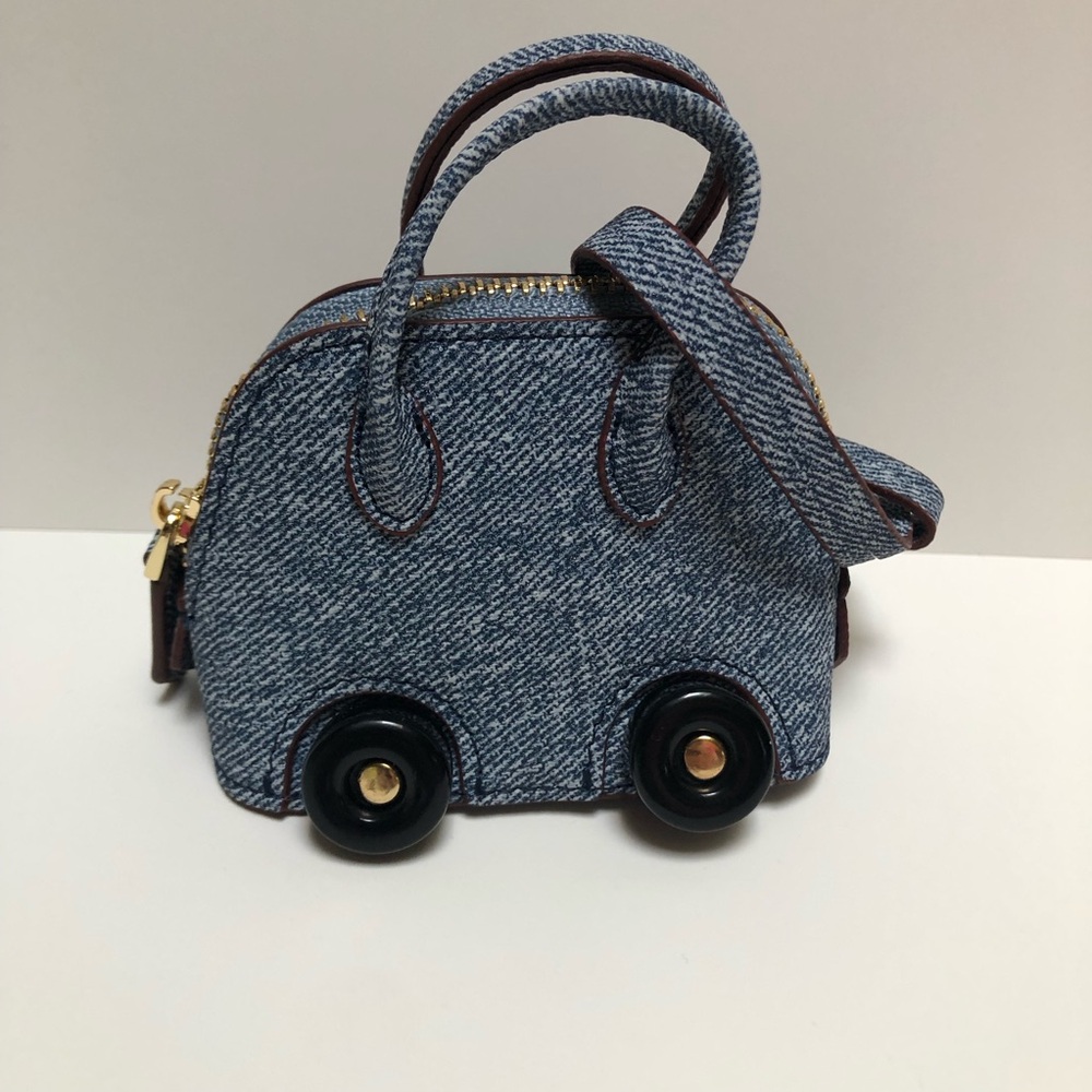 Adorable Mini Blue Denim Bag Charm or Keychain on Wheels NWOT